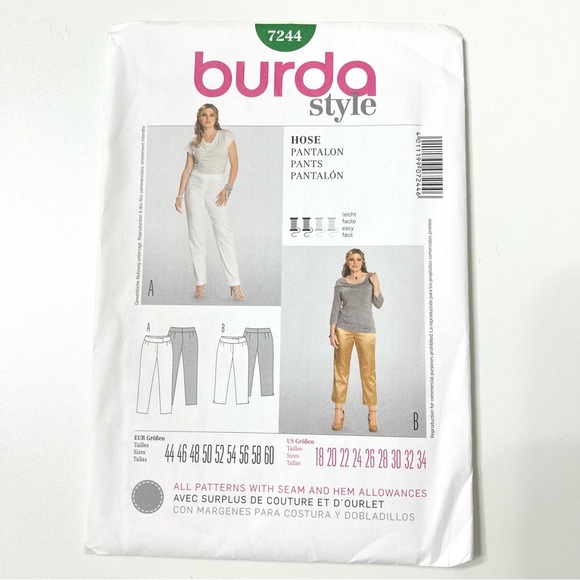 Burda Style Other - Burda Style 7244 Pants Sewing Pattern | Sizes 18–34